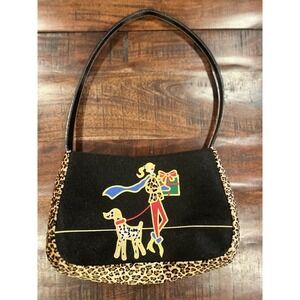 Vintage Chenille Christmas Shoulder Bag‎ Dalmatian Leopard Trim Novelty Purse